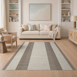 Beige and Brown Striped Woven Area Rug