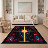 Red Frame Yellow Burst Area Rug