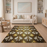 Gold Art Deco Diamond Geometric Area Rug