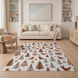 Whimsical Fox Owl Woodland Pattern Area Rug