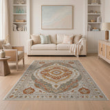 Ivory Rust Medallion Traditional Persian Area Rug
