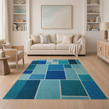 Blue Teal Geometric Patchwork Area Rug