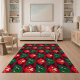 Vibrant Red Green Diamond Geometric Area Rug