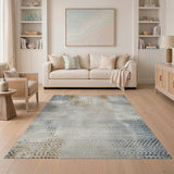Teal Blue Distressed Geometric Area Rug