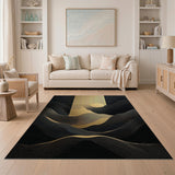 Black Gold Abstract Mountain Landscape Rug