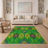 Vibrant Green Floral Area Rug with Purple Blooms