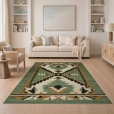 Green Teal Southwestern Geometric Area Rug