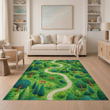 ODIKA Whimsical Forest Animal Path Washable Area Rug - Low Pile & Non-Slip