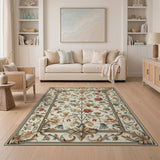 Beige and Neutral Elegant Floral Vintage Cream Area Rug