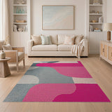 Multi-color and Patterns Vibrant Pink Grey Geometric Modern Area Rug