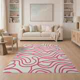 Pink Wavy Lines Abstract Area Rug