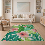 Pink Hibiscus Lush Palm Leaf Area Rug