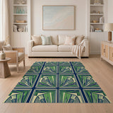 Vibrant Green Art Deco Fan Geometric Rug
