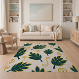 Green Leaves with Golden Swirls Area Rug