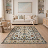 Teal Floral Persian Area Rug on Ivory
