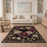 Ornate Red Rose Peony Heart Floral Rug