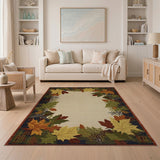 Autumn Maple Leaf Border Cream Area Rug