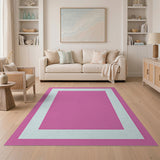 Vibrant Pink Framed Geometric Area Rug
