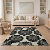 Stylized Leopard Heads Black White Area Rug