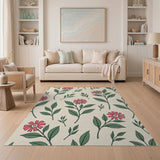 Pink Floral Vintage Area Rug with Green Leaves