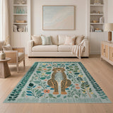 Teal Leopard Floral Area Rug