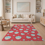 Playful Cartoon Cloud Seashell Red Rug