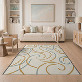 Abstract Swirl Area Rug in Gold Teal
