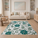 Blue and Teal Teal Floral Vine Swirl Area Rug