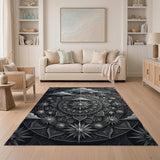 Geometric Modern Cosmic Mandala Black White Area Rug