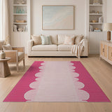Pink Gingham Scalloped Border Area Rug