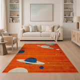 Orange Cosmic Planets Stars Kids Rug