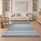 Navy Blue Horizontal Striped Woven Area Rug