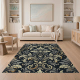 Black Gold Distressed Baroque Foliage Area Rug