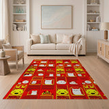 Cute Kawaii Animals in Red Frames Rug