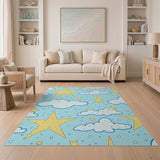 Whimsical Yellow Stars Clouds Kids Area Rug