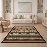 Brown and Tan Southwestern Southwestern Geometric Tribal Area Rug