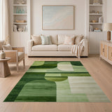 Green Vibrant Green Curved Geometric Area Rug