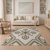 Beige and Neutral Elegant Beige Persian Floral Medallion Rug