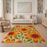 Vibrant Orange Sunflower Floral Area Rug