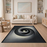 Hypnotic Spiral Black White Geometric Area Rug