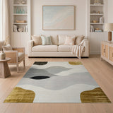 Gold Grey Abstract Wave Area Rug