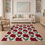 Floral Vintage Red Red Poinsettia Floral Pattern Area Rug