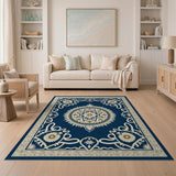 Blue and Teal Navy Blue Persian Mandala Area Rug
