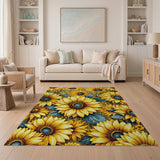 Floral Vintage Vibrant Sunflower Field Area Rug