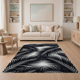 Bold Black Palm Leaf Area Rug