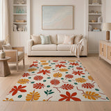 Vibrant Red Orange Leaf Pattern Boho Area Rug