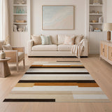 Washable Modern Geometric Striped Area Rug - Brown & Beige Earth Tones
