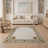 Gold and Silver Ornate Gold Filigree Floral Border Rug