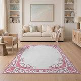 Romantic Pink Hearts Floral Border Rug