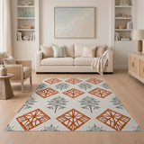 Orange Geometric Diamond Tree Motif Area Rug